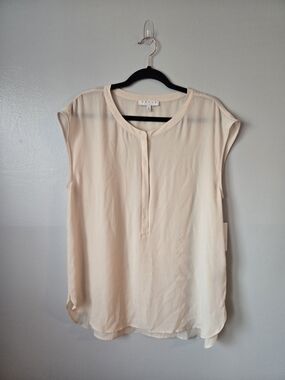 NWT Chaus New York Peach Cream V-Neck Blouse Zip Front Shell Top Size Large